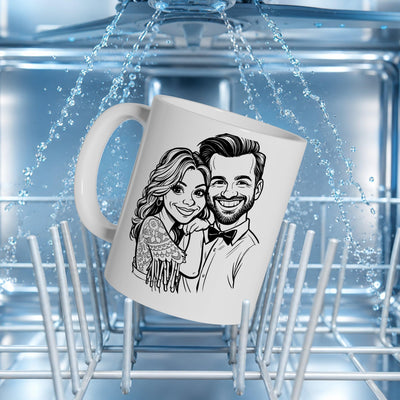Mug caricature d'après votre photo, en noir et blanc