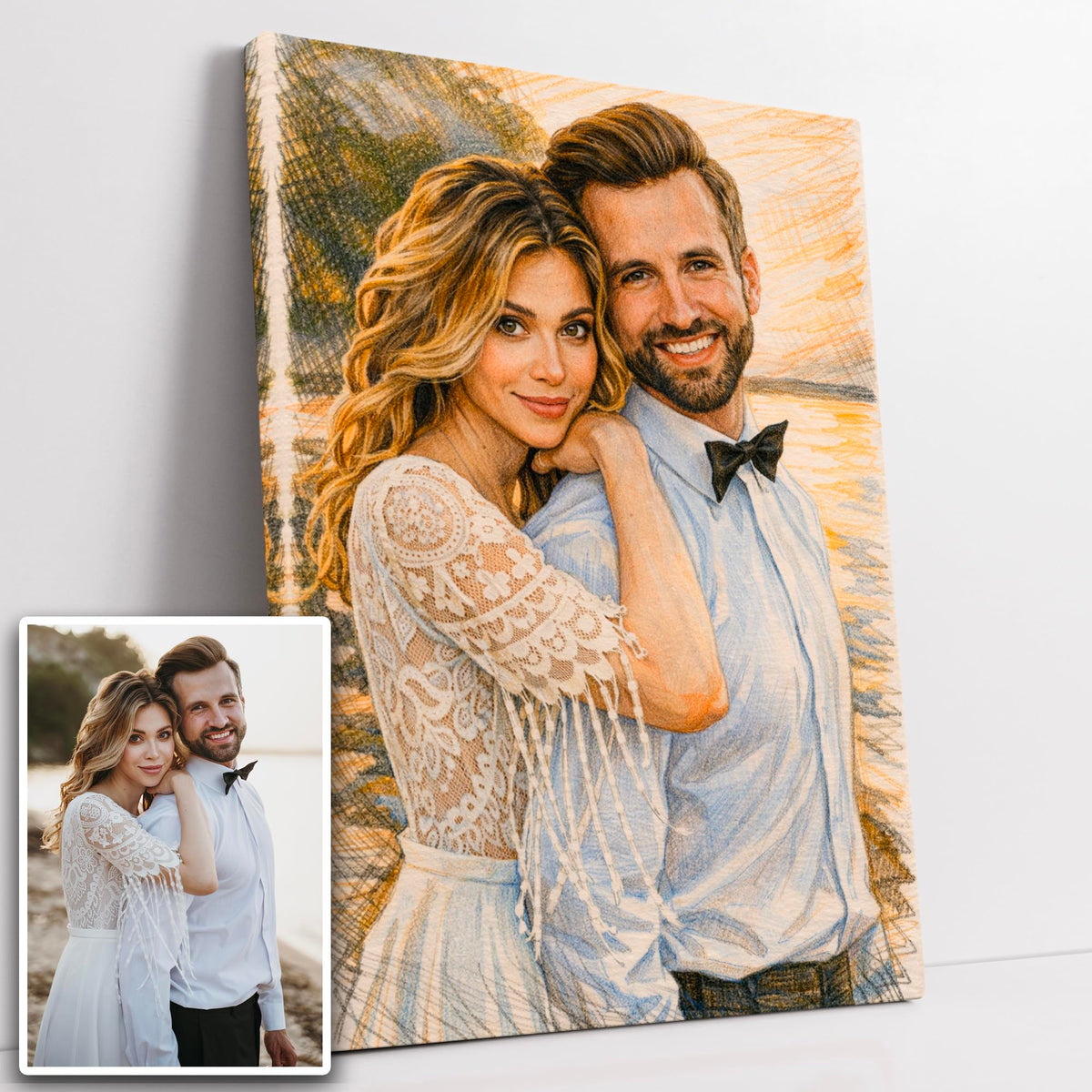 Portrait couple d'après photo, 10 styles d'artiste — Crayon de Couleur