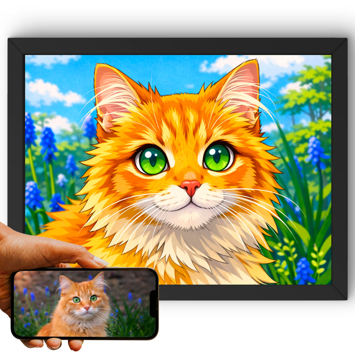 Portrait chat paysage, styles BD