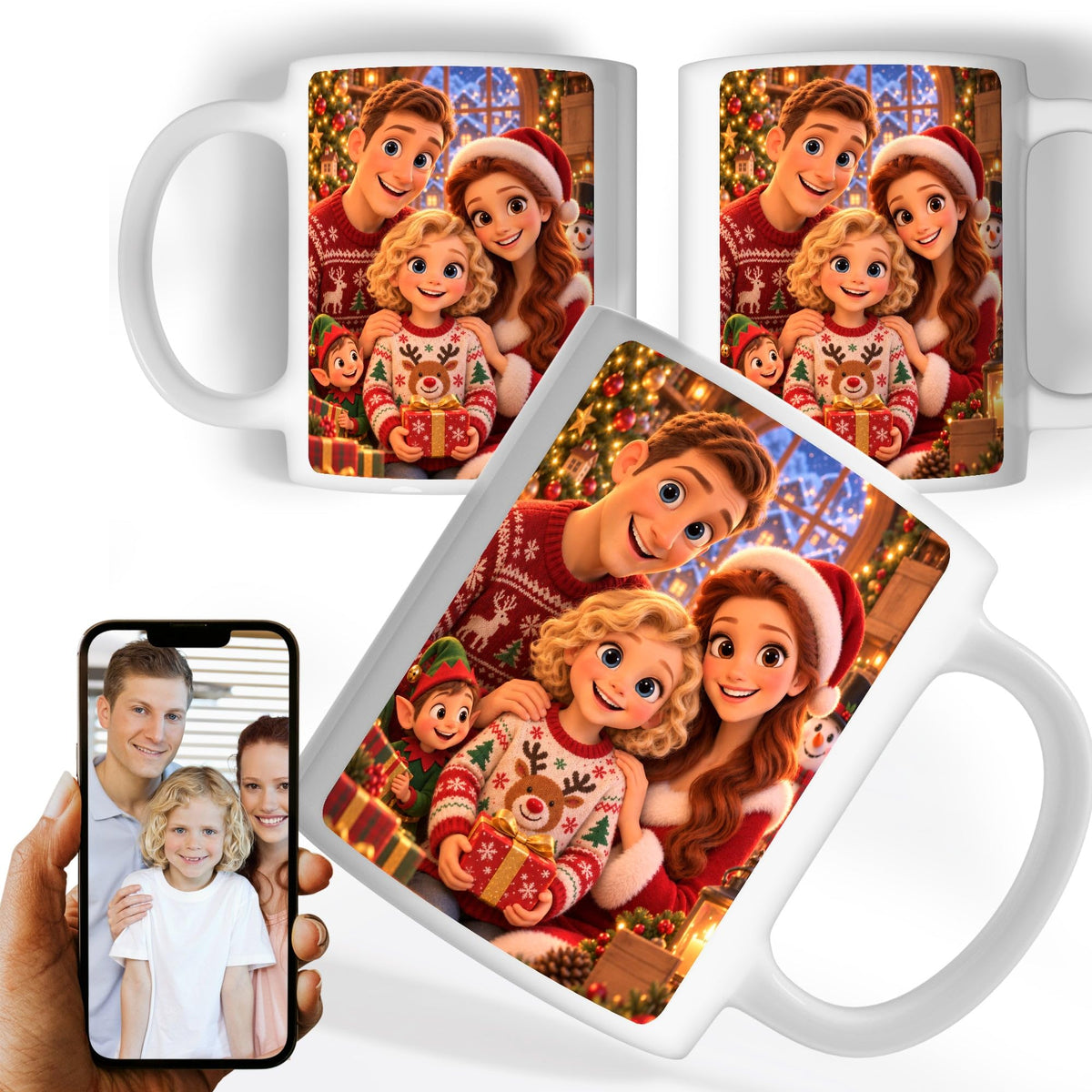 Mug de Noël d'après votre photo, en dessin animé 3D
