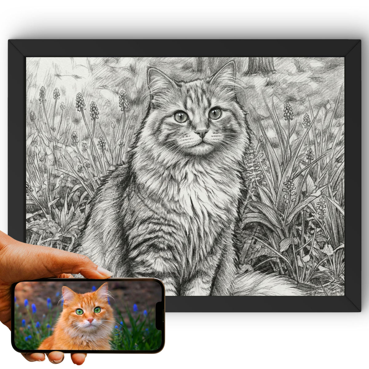 Portrait chat paysage, styles d'artiste — Crayon Gris