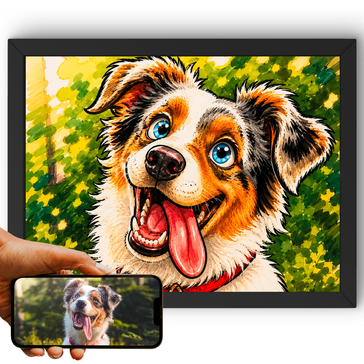Portrait chien d'après photo, styles BD — Caricature Couleur
