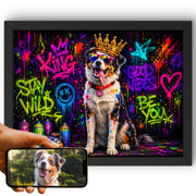 Portrait chien d'après photo, styles BD — Night Fluo Street Art Graffiti