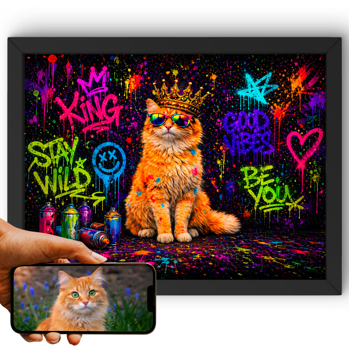 Portrait chat paysage, styles BD — Night Fluo Street Art Graffiti