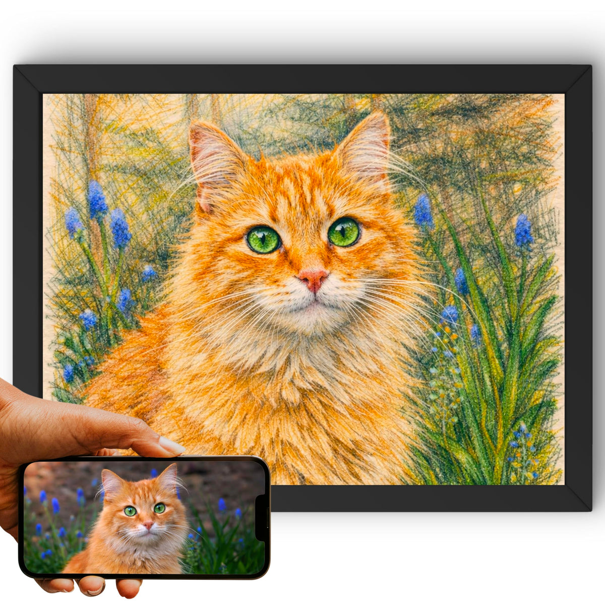 Portrait chat paysage, styles d'artiste — Crayon de couleur