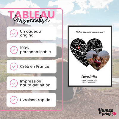 Carte en cœur noire avec votre photo en cœur, en cadre noir : un cadeau original et entièrement personnalisable, imprimé en haute définition et livré chez vous (exemple)